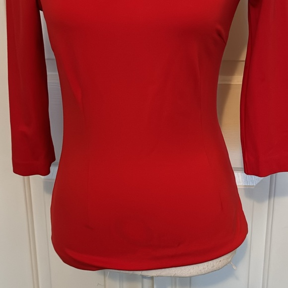 Boden Deep Red V-Neck Bodycon Top w/ Bracelet Length Sleeves - Picture 3 of 9